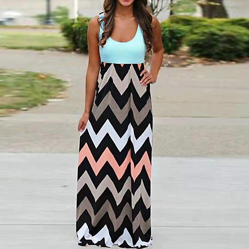 

Women's Strap Dress Maxi long Dress Navy Blushing Pink Gray Green Sky Blue White Black Red Sleeveless Geometric Pattern Waves Geometrical Spring Summer Deep U Casual / Daily 2021 S M L XL 2XL 3XL