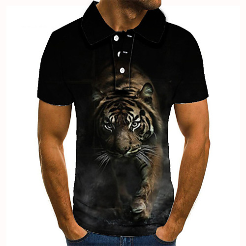 

Men's Golf Shirt Tennis Shirt 3D Print Tiger Animal Button-Down Short Sleeve Street Tops Casual Fashion Cool Black / Sports