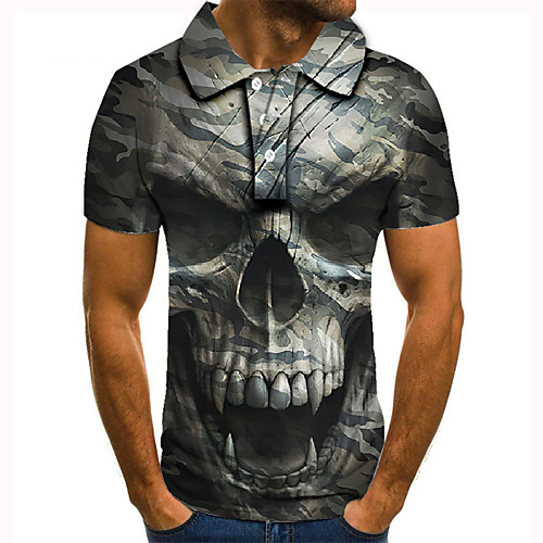 

Men's Golf Shirt 3D Print Graphic Prints Skull Button-Down Short Sleeve Street Tops Casual Fashion Cool Gray / Sports
