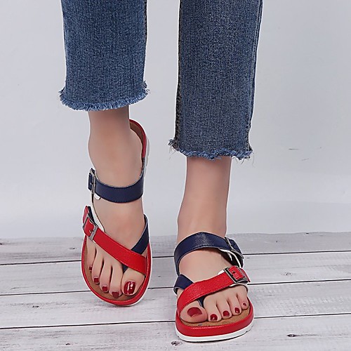 

Women's Sandals Flat Heel Round Toe PU Color Block White