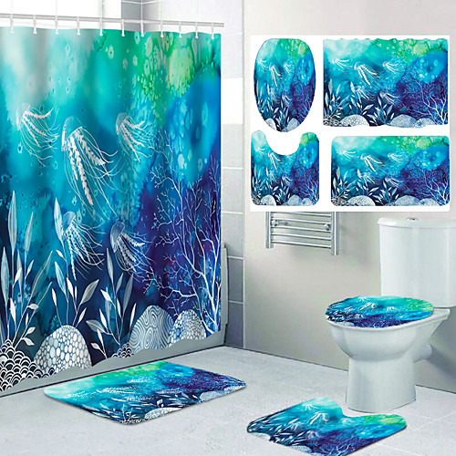 

Four-piece Design of Printed Bathroom Shower Curtain and Leisure Toilet