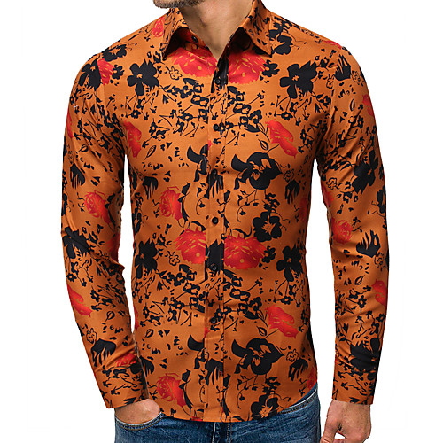 

Men's Shirt Other Prints Plants Print Long Sleeve Casual Tops White Yellow