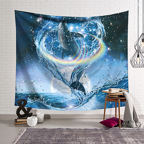 

Wall Tapestry Art Decor Blanket Curtain Hanging Home Bedroom Living Room Decoration Polyester Dolphin Leaping Into a Rainbow Water Ring