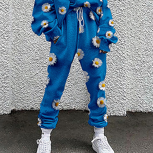 

Women's Basic Soft Comfort Going out Gym Sweatpants Pants Flower / Floral Graphic Prints Full Length Elastic Drawstring Design Print Blue Purple