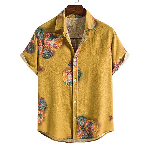 

Men's Shirt Other Prints Graphic Short Sleeve Daily Tops Casual Yellow