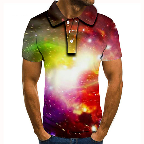 

Men's Golf Shirt Tennis Shirt 3D Print Galaxy Graphic Prints Button-Down Short Sleeve Street Tops Casual Fashion Cool Rainbow / Sports