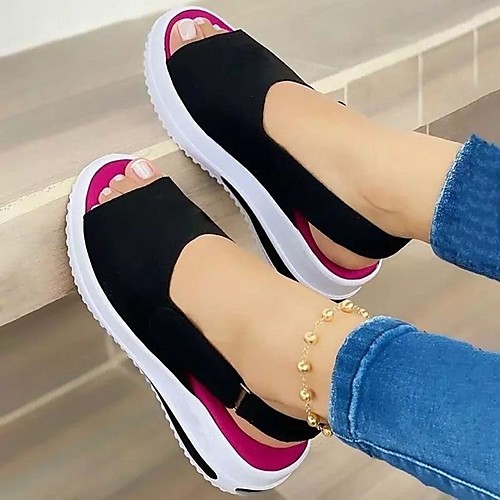 

Women's Sandals Wedge Heel Synthetics Solid Colored Black Red Blue