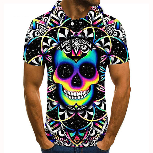 

Men's Golf Shirt 3D Print Graphic Prints Skull Button-Down Short Sleeve Street Tops Casual Fashion Cool Rainbow / Sports
