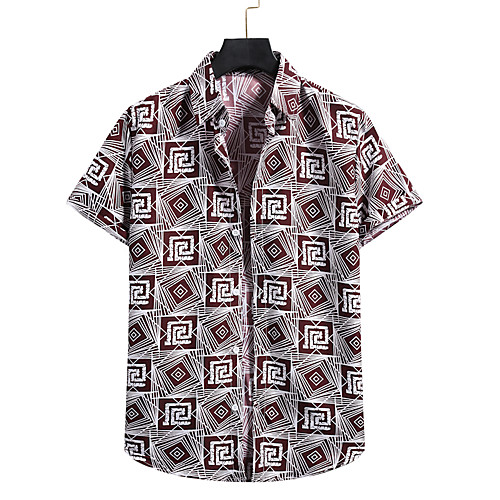 

Men's Shirt Other Prints Geometry Print Short Sleeve Casual Tops Hawaiian Black Wine