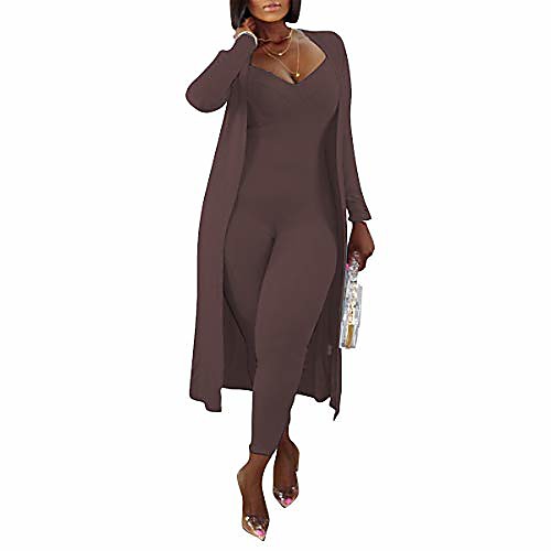 

women's tracksuit winter autumn knitted long-sleeved coat tank jumpsuits 2 piece sets outfit large brown