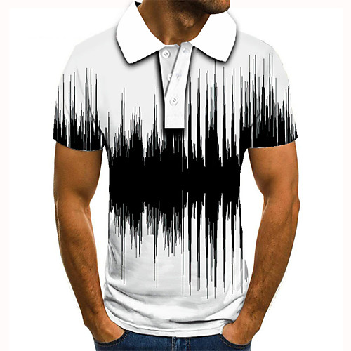 

Men's Golf Shirt Tennis Shirt 3D Print Geometry Linear Button-Down Short Sleeve Street Tops Casual Fashion Cool White / Sports