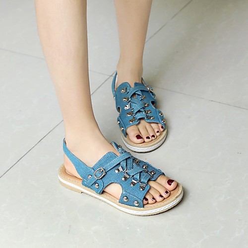 

Women's Sandals Boho Bohemia Beach Flat Heel Round Toe PU Synthetics Blue Light Blue