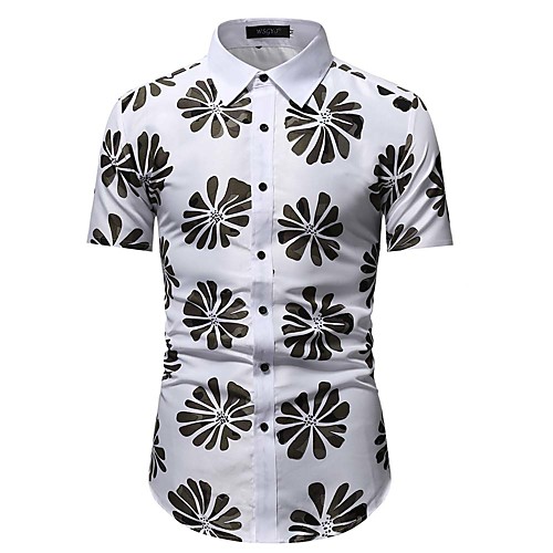 

Men's Shirt Floral Short Sleeve Casual Tops Simple White Brown