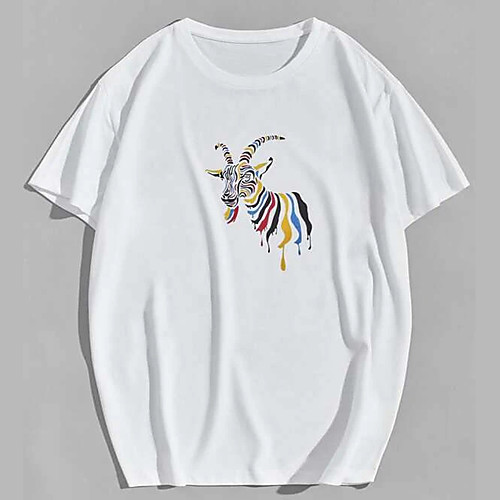 

Men's Unisex Tee T shirt Hot Stamping Graphic Prints Antelope Plus Size Print Short Sleeve Casual Tops 100% Cotton Basic Designer Big and Tall White