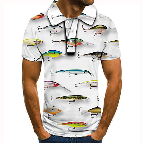 

Men's Golf Shirt Tennis Shirt 3D Print Graphic Prints Fish Button-Down Short Sleeve Street Tops Casual Fashion Cool White / Sports