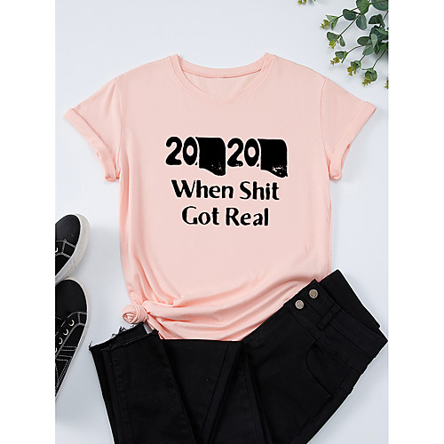 

Women's T shirt Graphic Print Round Neck Tops 100% Cotton Basic Basic Top White Black Blue