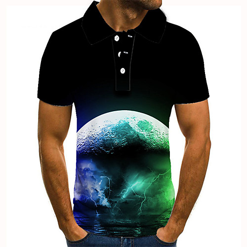 

Men's Golf Shirt 3D Print Lightning Graphic Prints Button-Down Short Sleeve Street Tops Casual Fashion Cool Black / Sports