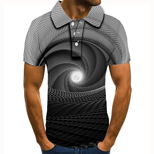 

Men's Golf Shirt Tennis Shirt 3D Print Optical Illusion Graphic Prints Button-Down Short Sleeve Street Tops Casual Fashion Cool Gray / Sports
