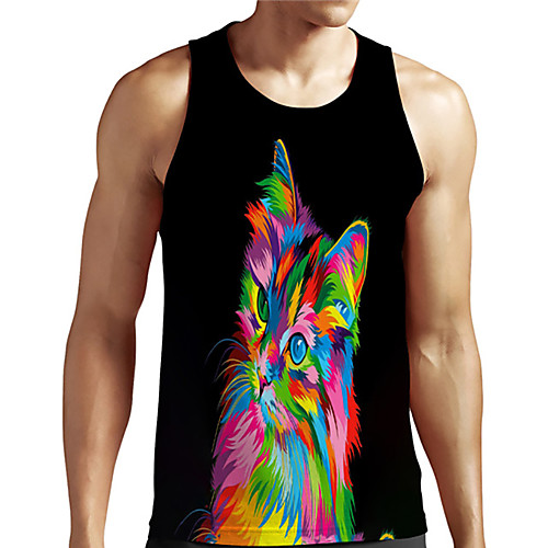 

Men's Unisex Tank Top Undershirt Shirt 3D Print Cat Graphic Prints Animal Plus Size Print Sleeveless Casual Tops Basic Designer Big and Tall Round Neck Black / Summer