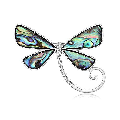 

senfai dragonfly abalone shell brooch suit lapel pin wearable art (silver)