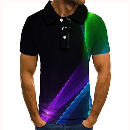 

Men's Golf Shirt Tennis Shirt 3D Print Graphic Prints Streamer Button-Down Short Sleeve Street Tops Casual Fashion Cool Black / Sports
