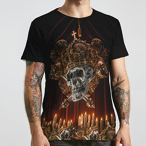 

Men's Unisex Tee T shirt 3D Print Graphic Prints Skull Plus Size Print Short Sleeve Casual Tops Fashion Designer Big and Tall Black