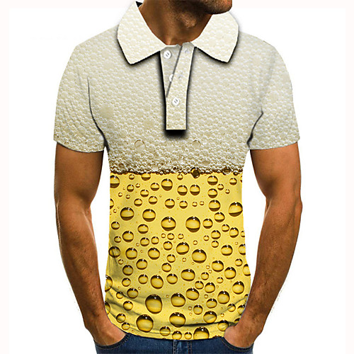 

Men's Golf Shirt Tennis Shirt 3D Print Graphic Prints Beer Button-Down Short Sleeve Street Tops Casual Fashion Cool Yellow / Sports