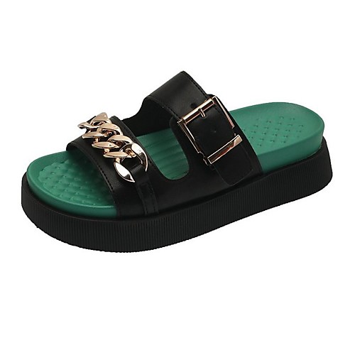

Women's Sandals Flat Heel Round Toe PU Color Block Black Beige