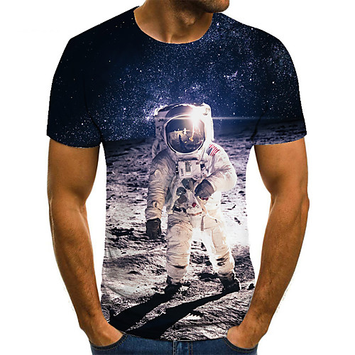 

Men's Unisex Tee T shirt 3D Print Graphic Prints Astronaut Plus Size Print Short Sleeve Casual Tops Basic Fashion Designer Big and Tall Blue