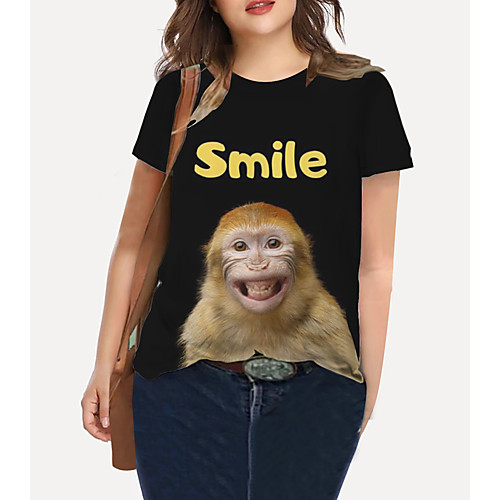 

Women's Plus Size Tops T shirt Cat Graphic Letter Print Short Sleeve Crewneck Basic Gray Black Big Size XL XXL 3XL 4XL 5XL / Holiday / Going out