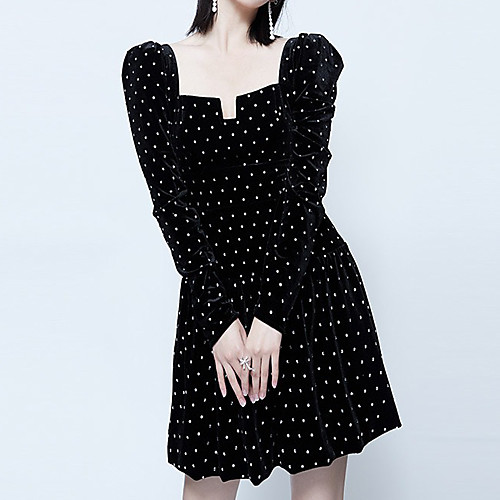 

A-Line Chinese Style Vintage Homecoming Cocktail Party Dress Scoop Neck Long Sleeve Short / Mini Velvet with Crystals 2021