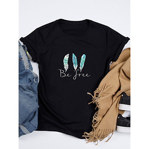 

Women's T shirt Graphic Print Round Neck Tops 100% Cotton Basic Basic Top White Black Purple