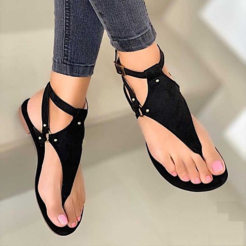 

Women's Sandals Boho Bohemia Beach Flat Heel Round Toe PU Synthetics Black Gold Brown