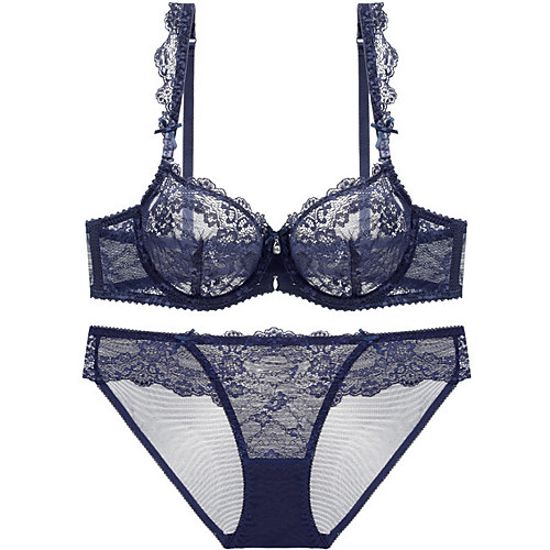 

Women's Bra & Panty Set Underwire Bra 3/4 Cup Solid Color Sexy Blue