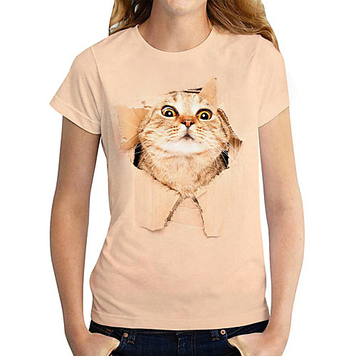 

Women's 3D Cat T shirt Cat 3D Animal Print Round Neck Basic Tops Orange