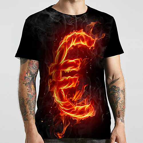 

Men's Unisex Tee T shirt 3D Print Graphic Prints Flame Plus Size Print Short Sleeve Casual Tops Basic Designer Big and Tall Black