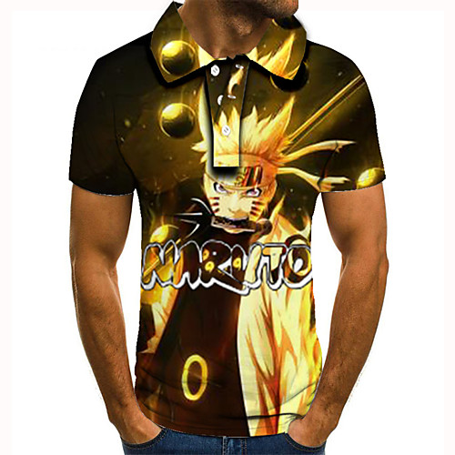 

Men's Golf Shirt Tennis Shirt 3D Print Anime Graphic Prints Button-Down Short Sleeve Street Tops Casual Fashion Cool Gold / Sports