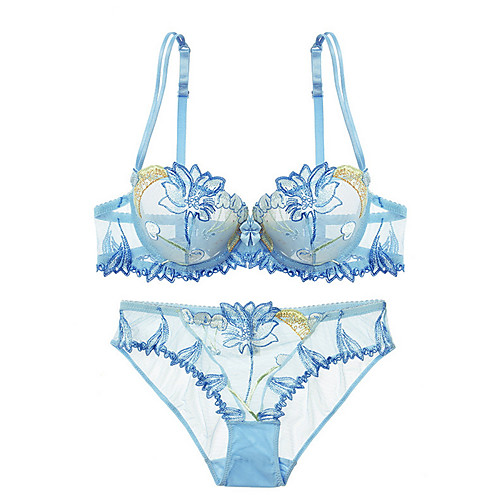 

Women's Bra & Panty Set Underwire Bra 3/4 Cup Solid Color Sexy Blue