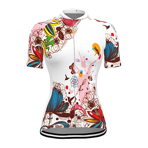 

21Grams Women's Short Sleeve Cycling Jersey Summer Spandex Polyester White Floral Botanical Bike Jersey Top Mountain Bike MTB Road Bike Cycling Quick Dry Moisture Wicking Breathable Sports Clothing