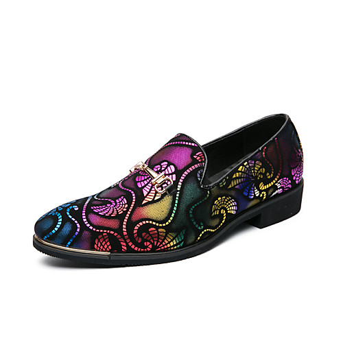 

Men's Loafers & Slip-Ons Penny Loafers Business Daily Party & Evening Walking Shoes PU Non-slipping Blue Gold Rainbow Floral Spring Summer