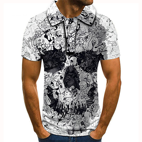

Men's Golf Shirt Tennis Shirt 3D Print Graphic Prints Skull Button-Down Short Sleeve Street Tops Casual Fashion Cool White / Sports