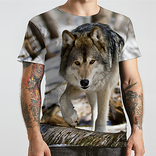 

Men's Unisex Tee T shirt Shirt 3D Print Graphic Prints Wolf Animal Plus Size Print Short Sleeve Casual Tops Basic Designer Big and Tall Round Neck Rainbow / Summer
