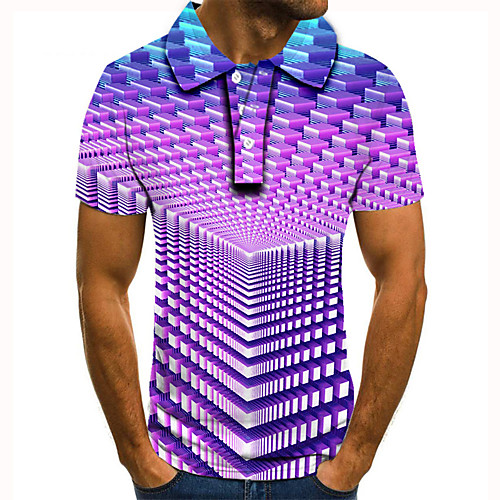 

Men's Golf Shirt Tennis Shirt 3D Print Optical Illusion Geometric Button-Down Short Sleeve Street Tops Casual Fashion Cool Purple / Sports