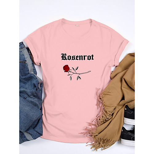 

Women's T shirt Floral Graphic Print Round Neck Tops 100% Cotton Basic Basic Top White Purple Red