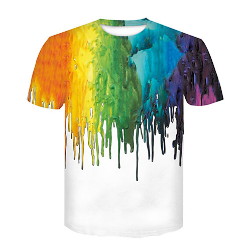 

Men's T shirt 3D Print 3D Rivet Mesh Short Sleeve Casual Tops White Black Rainbow