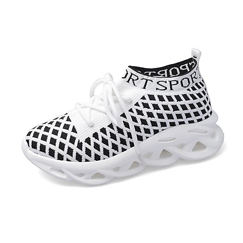 

Women's Trainers Athletic Shoes Flyknit Shoes Flat Heel Round Toe Booties Ankle Boots Tissage Volant Color Block White Black / Booties / Ankle Boots