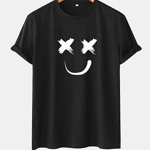 

Men's Unisex Tee T shirt Hot Stamping Smiley Face Plus Size Short Sleeve Casual Tops 100% Cotton Basic Designer Big and Tall Black Yellow Khaki