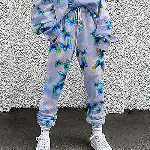 

Women's Basic Soft Comfort Going out Gym Sweatpants Pants Butterfly Graphic Prints Full Length Elastic Drawstring Design Print Blue