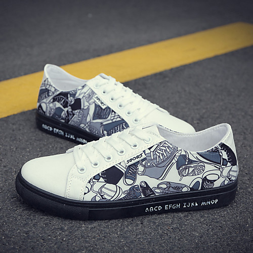

Men's Sneakers Printed Shoes Skate Shoes Sporty Casual Daily Outdoor Walking Shoes PU Breathable Non-slipping Wear Proof White Black Black / Blue Spring Summer