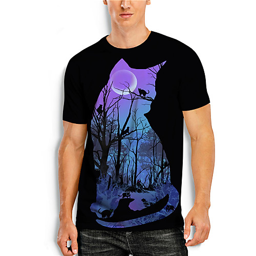 

Men's Tee T shirt Shirt 3D Print Cat Graphic Prints Animal Print Short Sleeve Daily Tops Casual Designer Big and Tall Round Neck Black / Summer